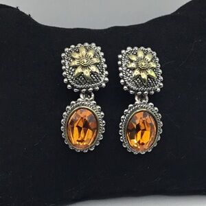 Vintage JC “John Candice” Faceted Cut Cabochon Sunflower Earrings